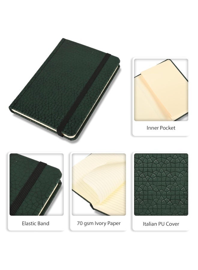 FIS® Executive Notebook, Italian PU Materials, A6 Size(105x148mm,) Round Corners, 96 Sheets, Single Ruled, 70gsm Italian Ivory Paper with Elastic Band Closure, 1 Piece, Green Color-FSNBEXA6GRD4 - Image 2